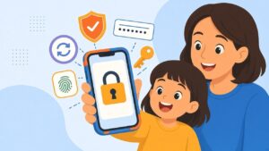 Mom and daughter excited about a locked, secured kid's phone